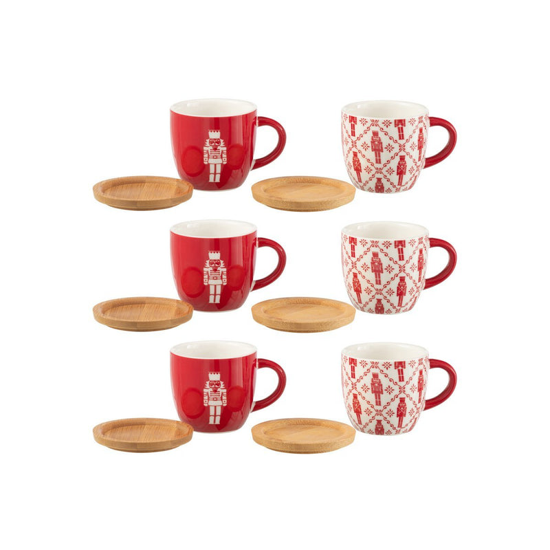 Coffee cups set of 6 nutcracker design with bamboo saucers 90 ml