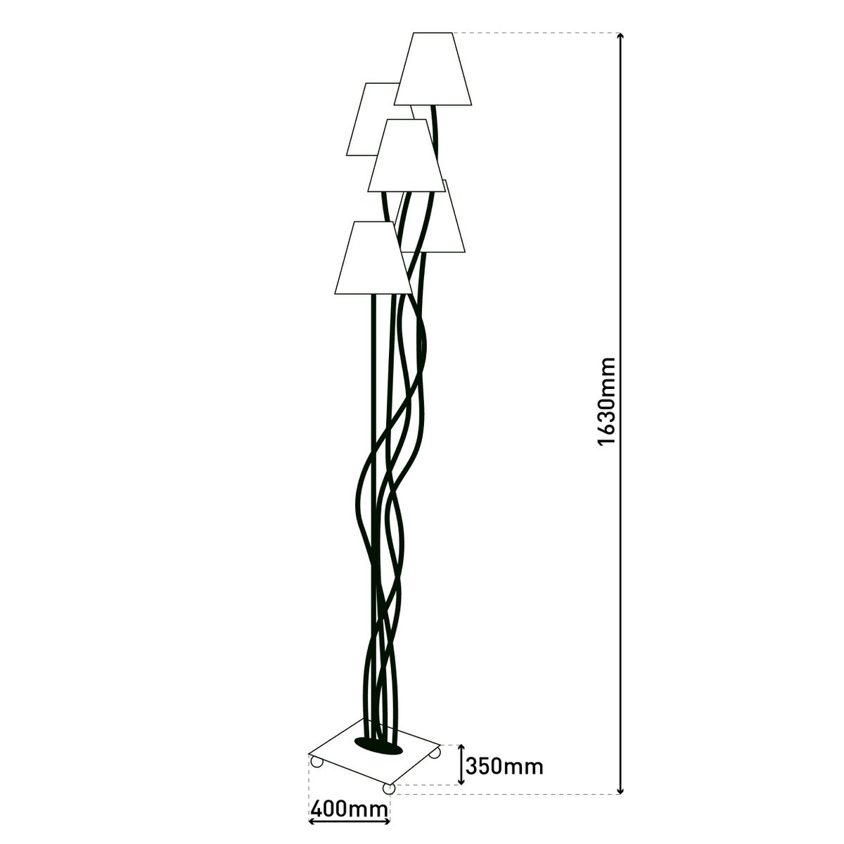 Stehleuchte 5-flammig "COLORA", Stehlampe mit bunten Textilschirmen, 5x E14-Fassung, für Esszimmer, Wohnzimmer, Diele oder Büro, 163 cm hoch