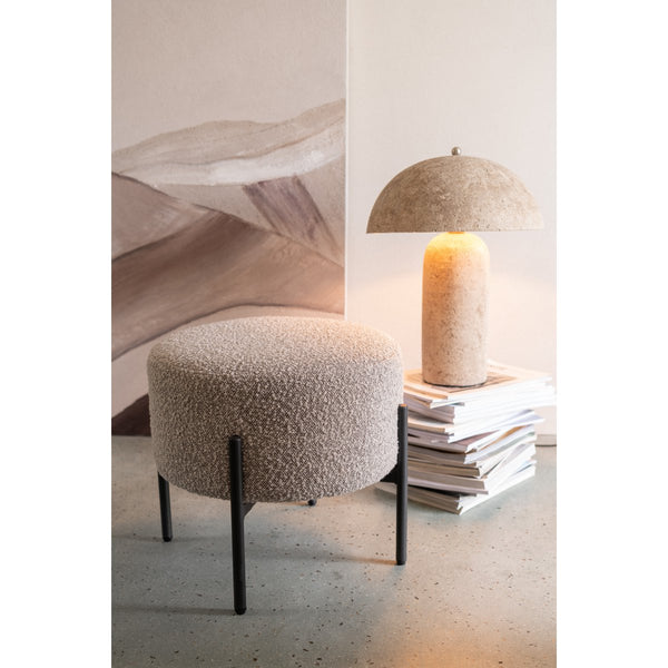 Round bouclé stool – modern design with metal legs
