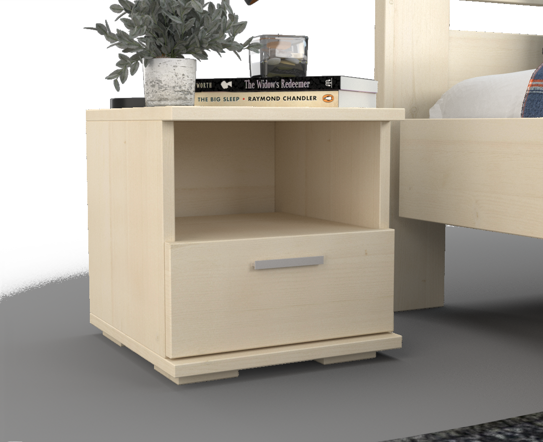 Nobis Kiefer Massivholz Nachttisch Nachtschrank | 1-Schublade und 1 Regal | 100% Bio Kiefer