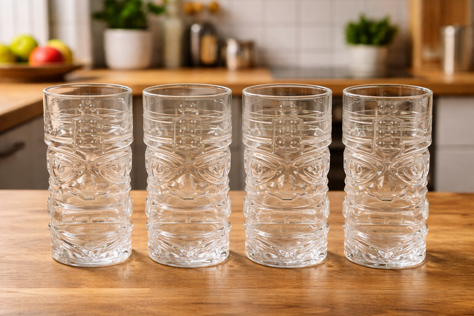 Tiki Glass Set Pacifica Transparent Cocktail Glass 380ml Set of 4