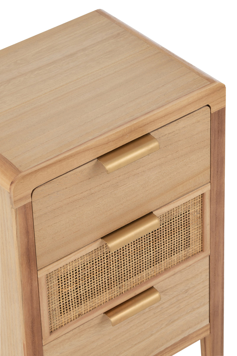 Kompakter Schrank aus Holz und Rattan mit 3 Schubladen - Naturell, Platzsparend