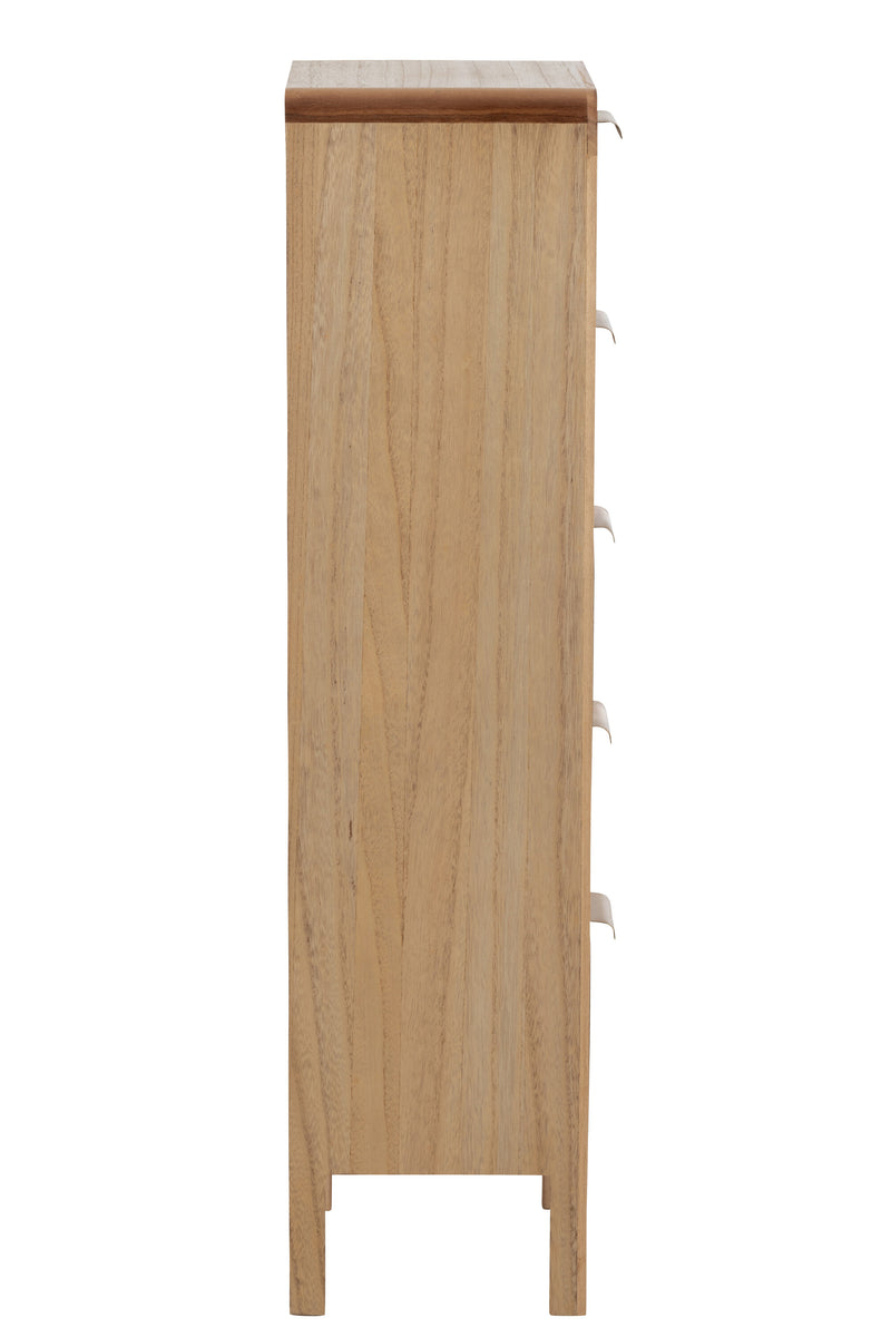 Schmaler Hochschrank aus Holz und Rattan mit 5 Schubladen - Naturell, Platzsparend