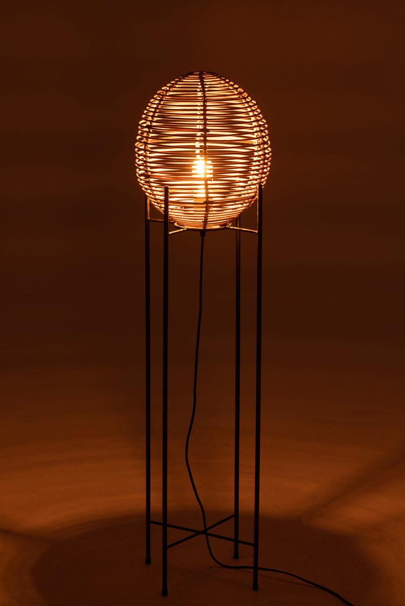 2er Set Elegante Stehlampen Rahmen – Fusion aus Metall & Rattan in Natürlichem Finish