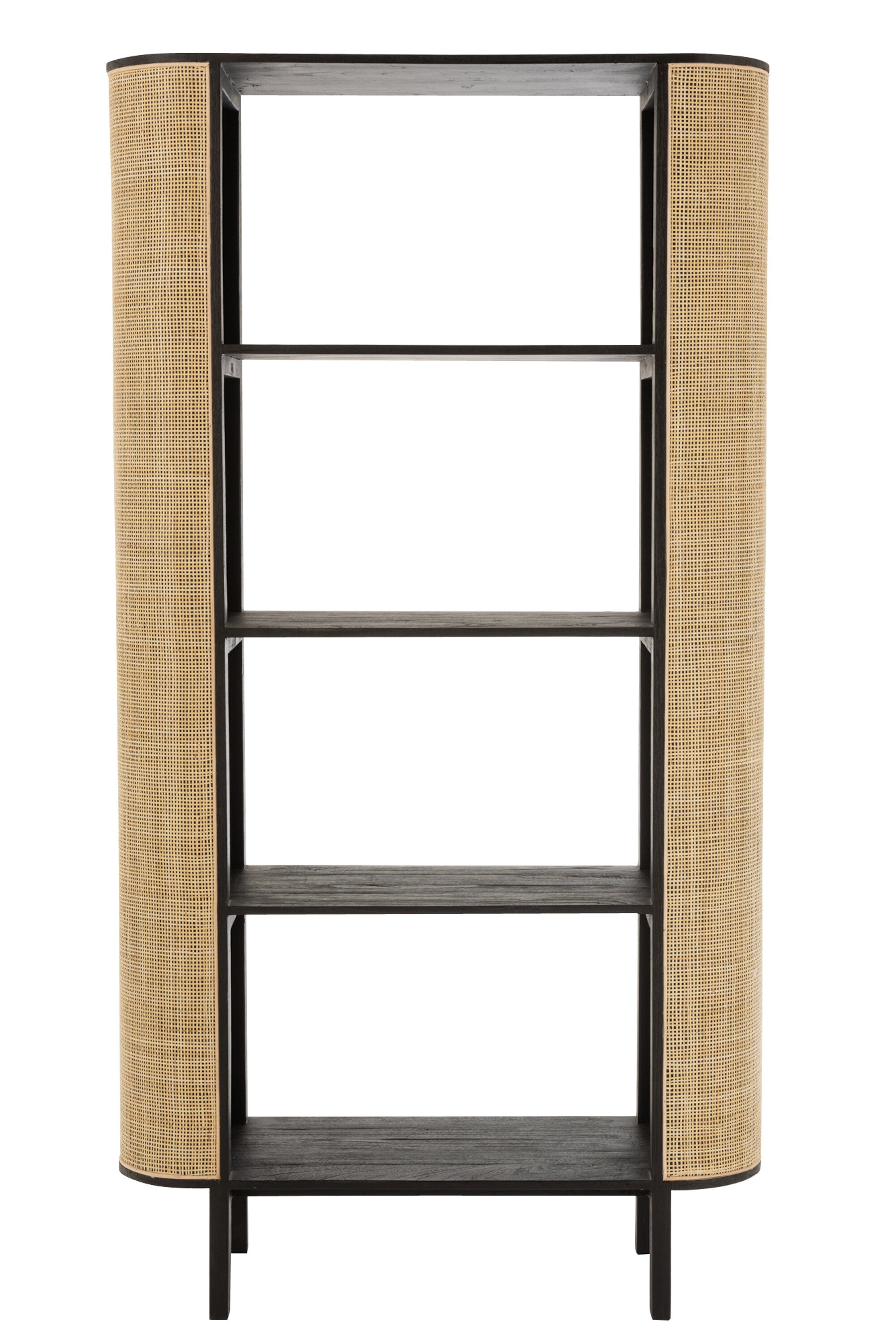 Regal Molly Exotische Kombination aus Holz und Rattan in tiefem Schwarz