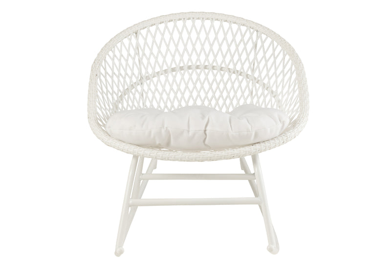 Zayo schommelstoel van metaal/rotan met kussens, perfect om buiten te ontspannen in wit of naturel 