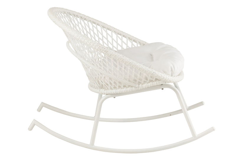 Zayo schommelstoel van metaal/rotan met kussens, perfect om buiten te ontspannen in wit of naturel 