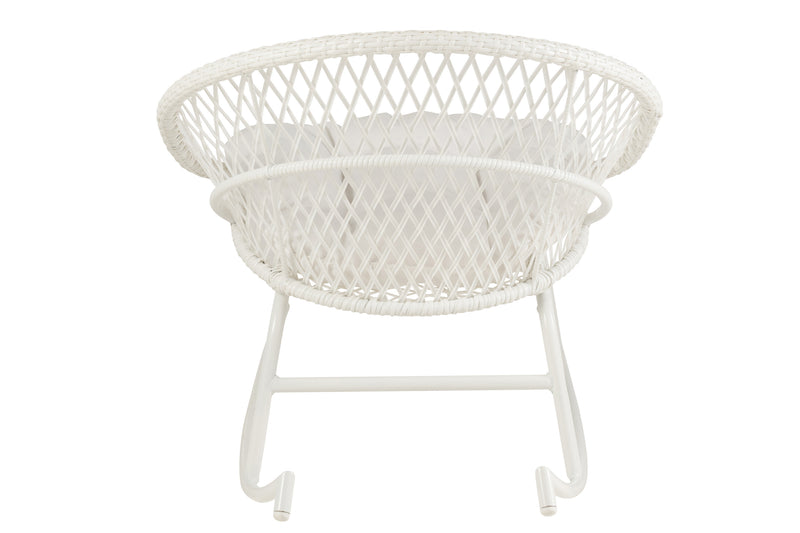 Zayo schommelstoel van metaal/rotan met kussens, perfect om buiten te ontspannen in wit of naturel 