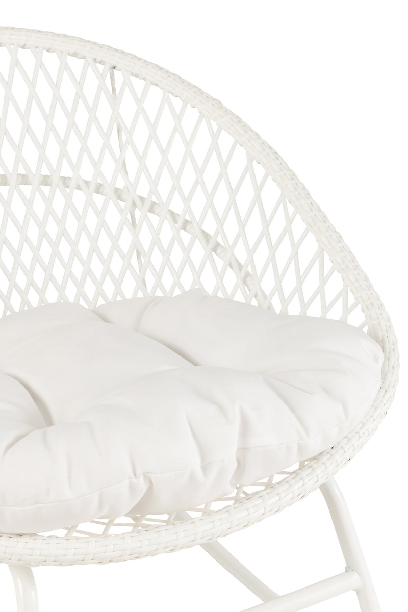 Zayo schommelstoel van metaal/rotan met kussens, perfect om buiten te ontspannen in wit of naturel 