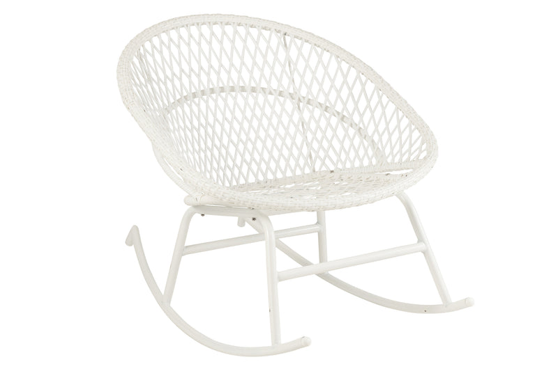 Zayo schommelstoel van metaal/rotan met kussens, perfect om buiten te ontspannen in wit of naturel 