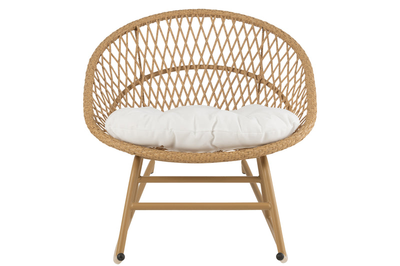 Zayo schommelstoel van metaal/rotan met kussens, perfect om buiten te ontspannen in wit of naturel 