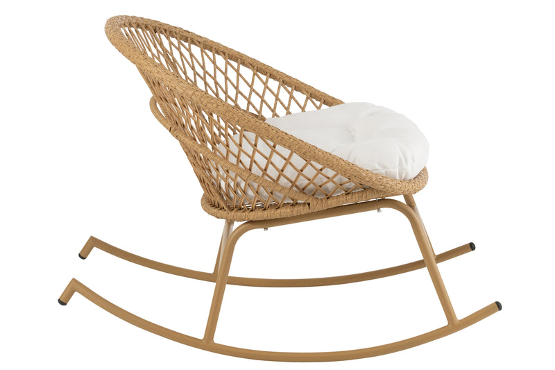 Zayo schommelstoel van metaal/rotan met kussens, perfect om buiten te ontspannen in wit of naturel 