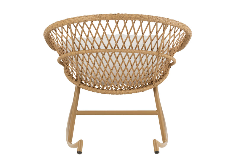 Zayo schommelstoel van metaal/rotan met kussens, perfect om buiten te ontspannen in wit of naturel 