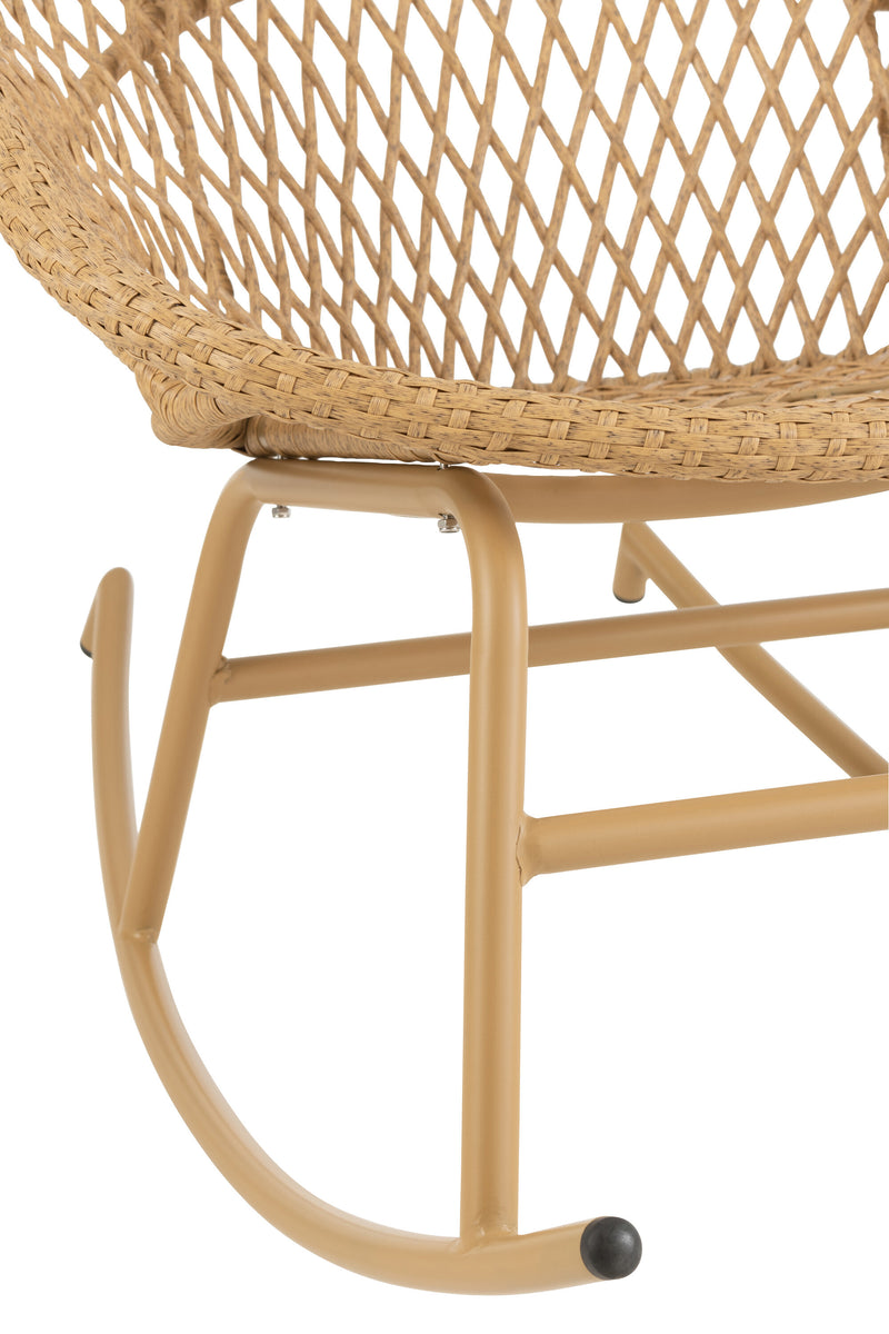 Zayo schommelstoel van metaal/rotan met kussens, perfect om buiten te ontspannen in wit of naturel 