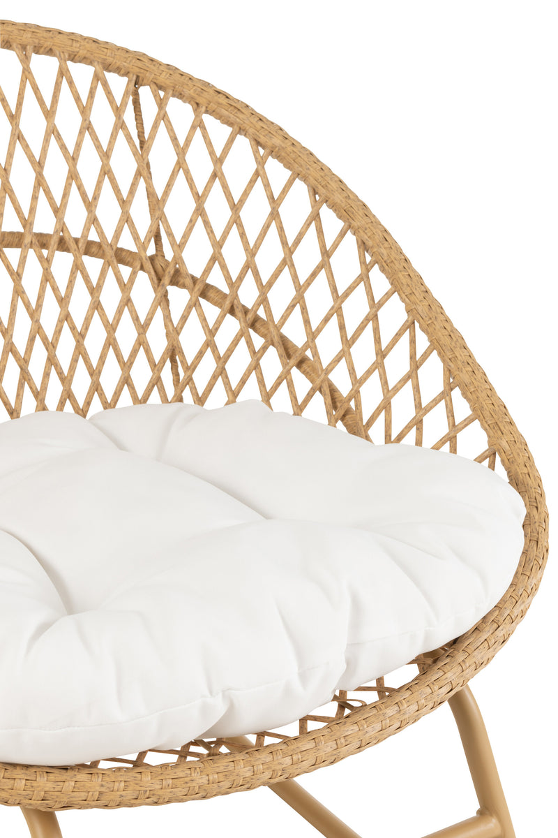 Zayo schommelstoel van metaal/rotan met kussens, perfect om buiten te ontspannen in wit of naturel 
