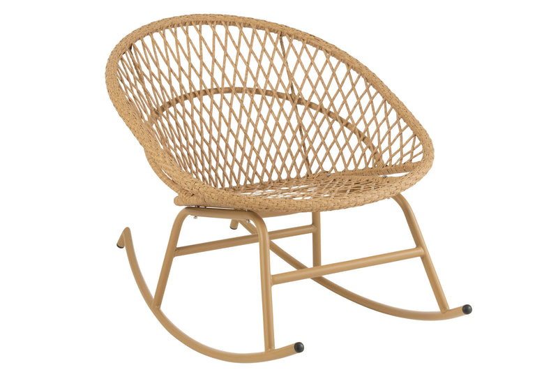 Zayo schommelstoel van metaal/rotan met kussens, perfect om buiten te ontspannen in wit of naturel 