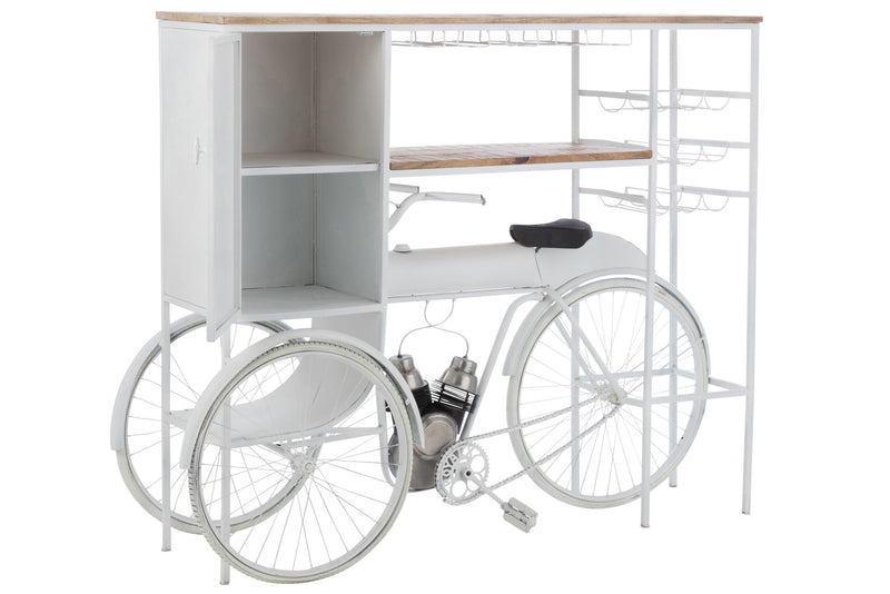 Bar Bike Wijnkast van metaal en mangohout met wijnglashouder in wit en naturel