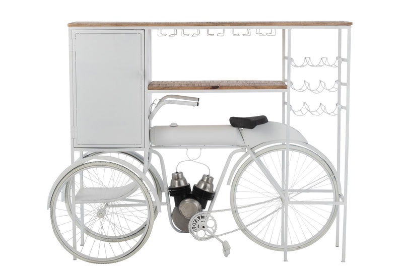 Bar Bike Wijnkast van metaal en mangohout met wijnglashouder in wit en naturel