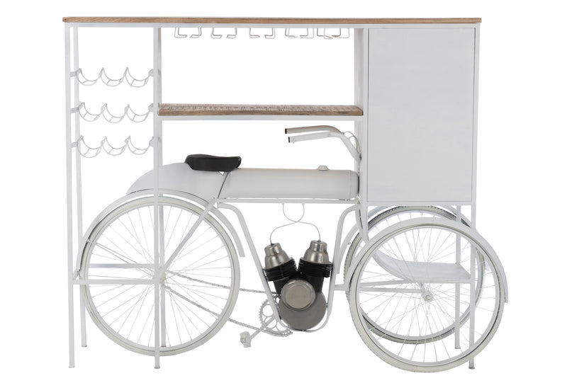 Bar Bike Wijnkast van metaal en mangohout met wijnglashouder in wit en naturel