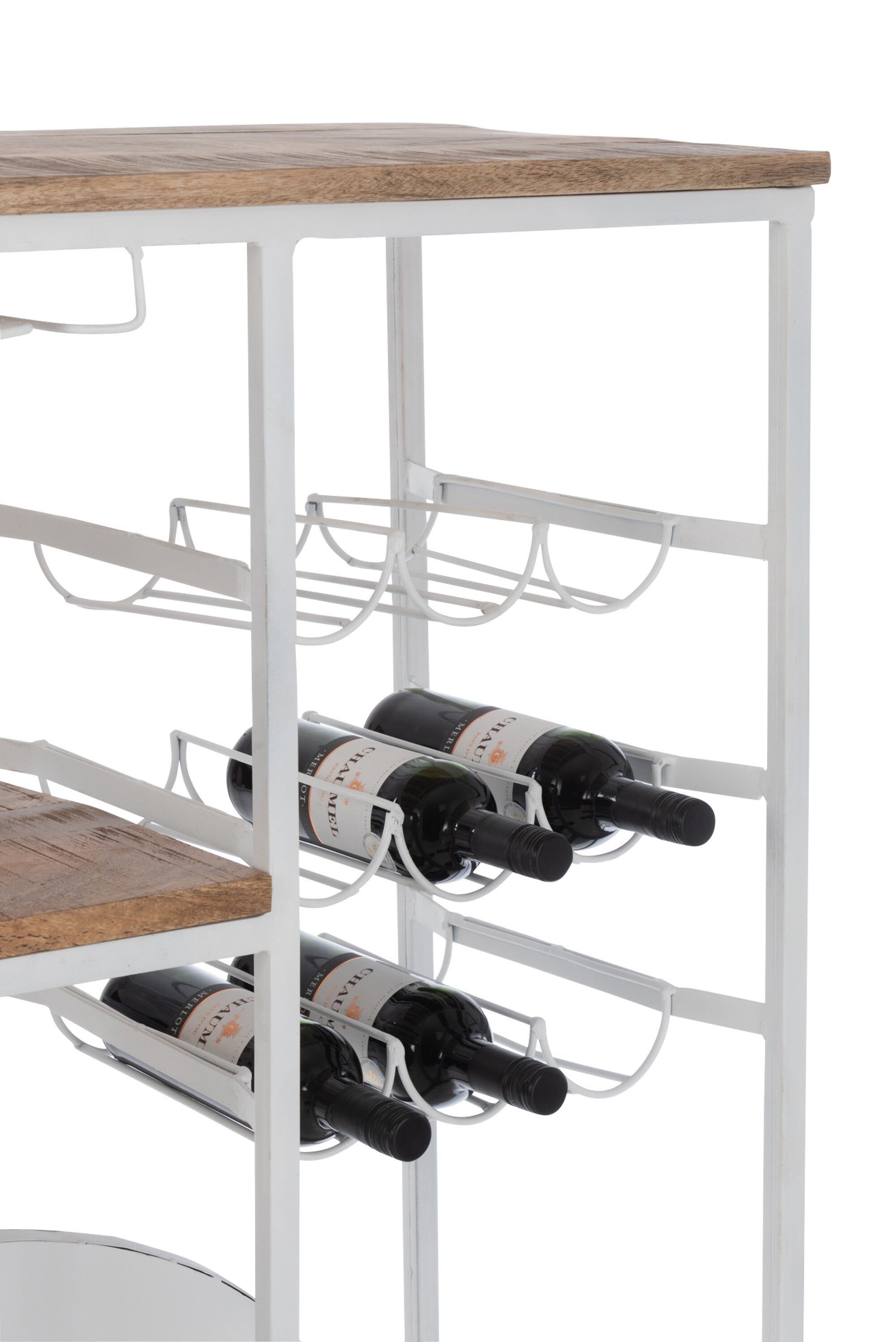 Bar Fahrrad aus Metall & Mango Holz Weinschrank mit Weinglashalter in Weiß & Natur
