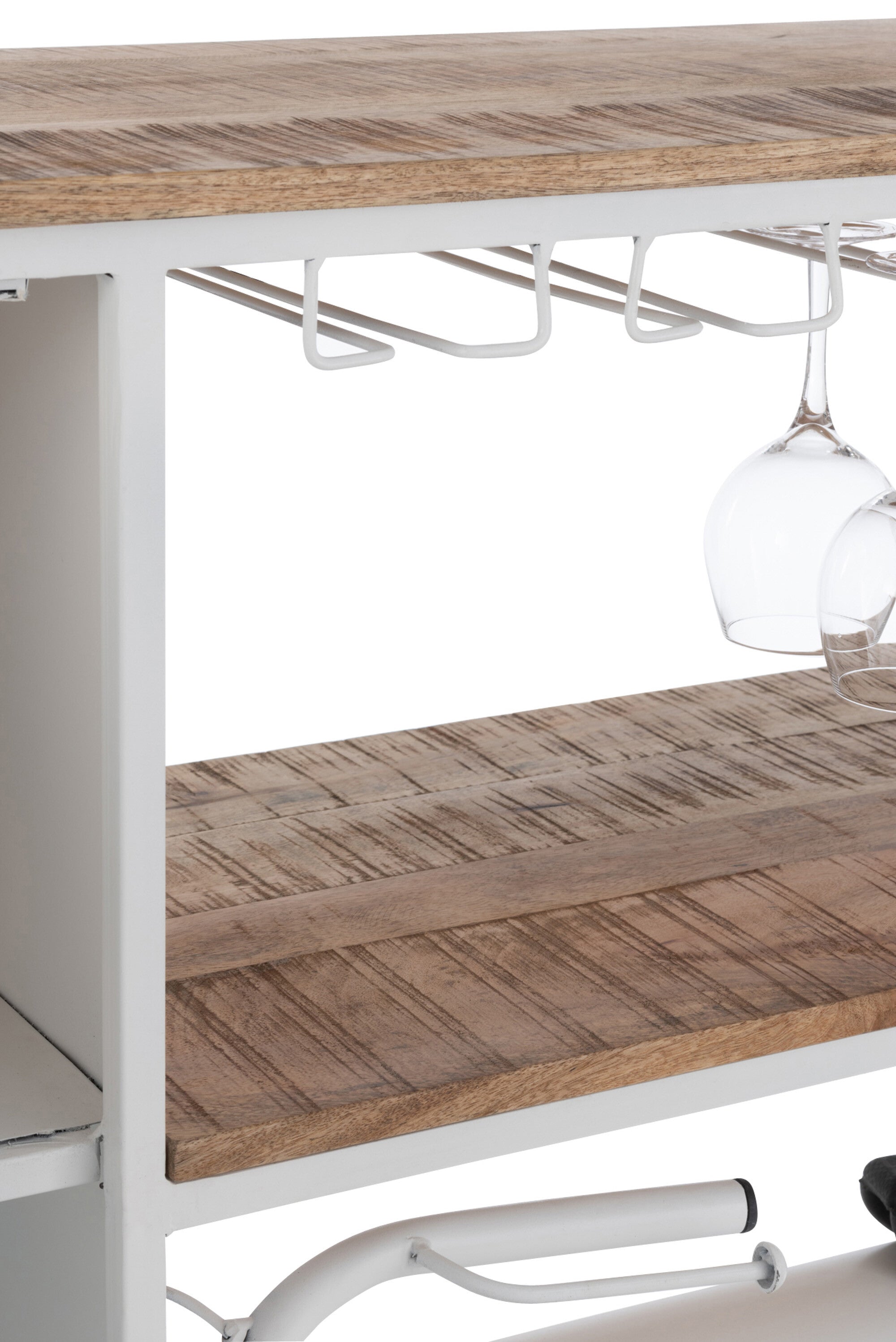 Bar Fahrrad aus Metall & Mango Holz Weinschrank mit Weinglashalter in Weiß & Natur