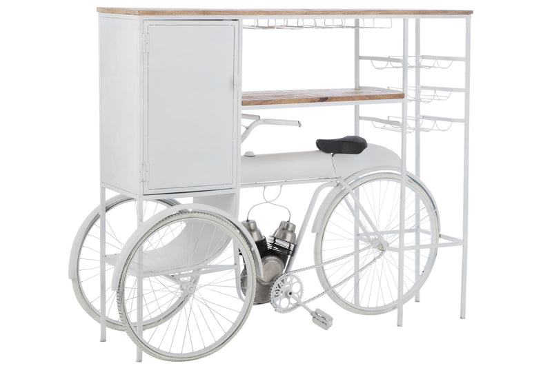 Bar Bike Wijnkast van metaal en mangohout met wijnglashouder in wit en naturel