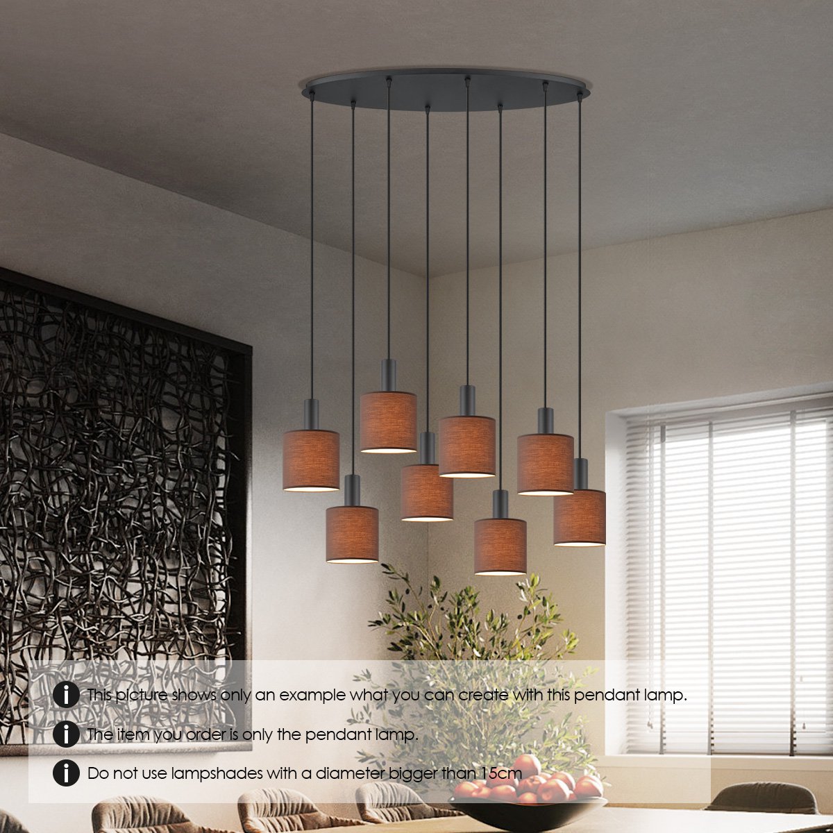 Black oval metal hanging lamp 8L - 80/25/117.5CM