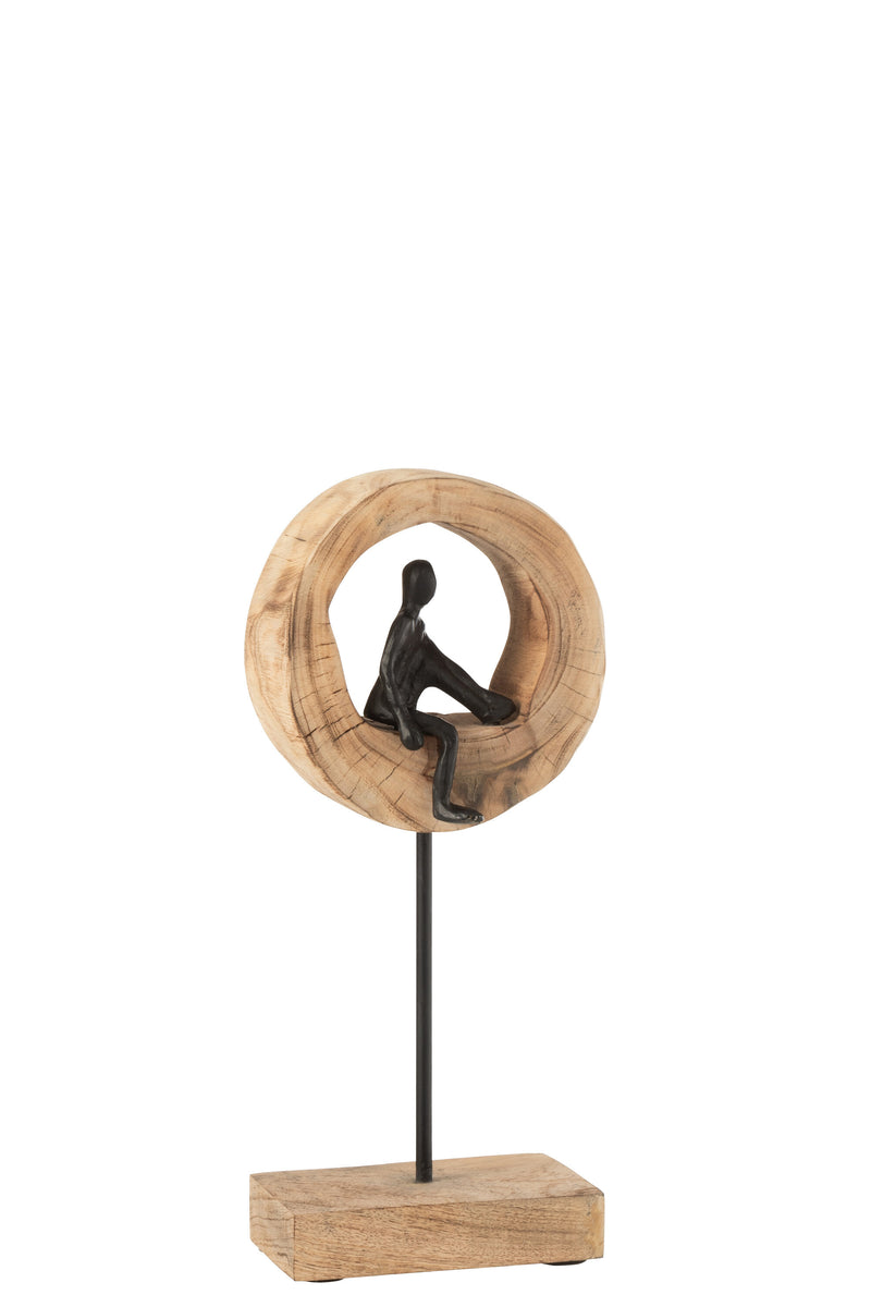 Meditative thinker sculptures made of mango wood and aluminum in black