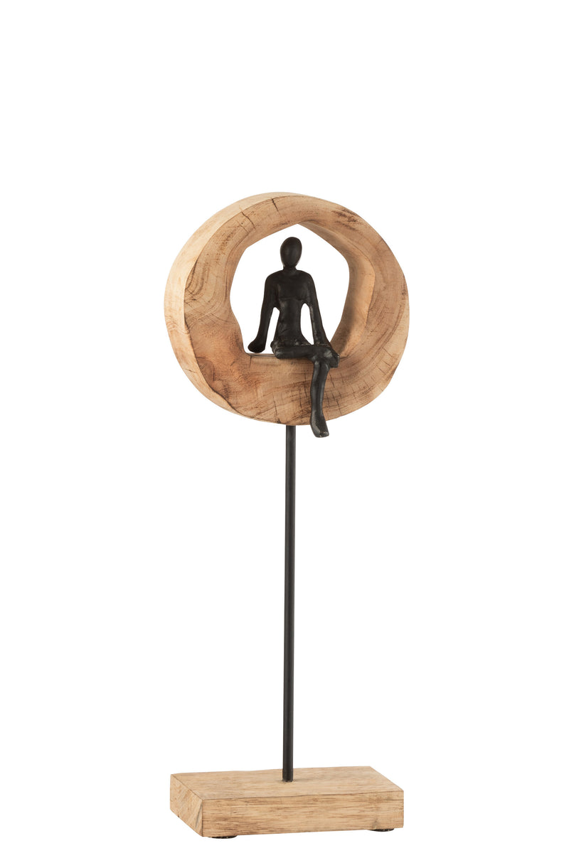 Meditative thinker sculptures made of mango wood and aluminum in black