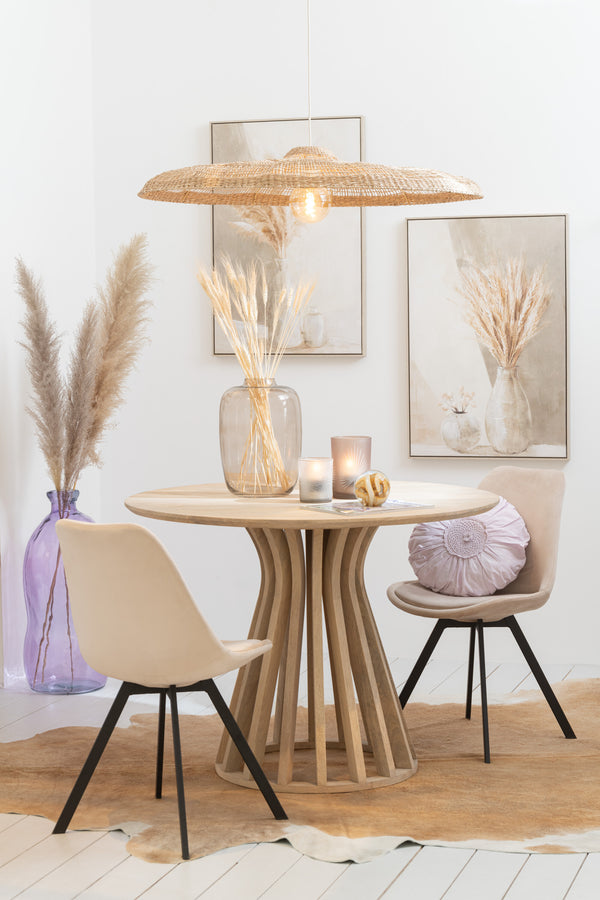 Stilvoller Lampenschirm Flach Rund – Seegras Design in Naturton
