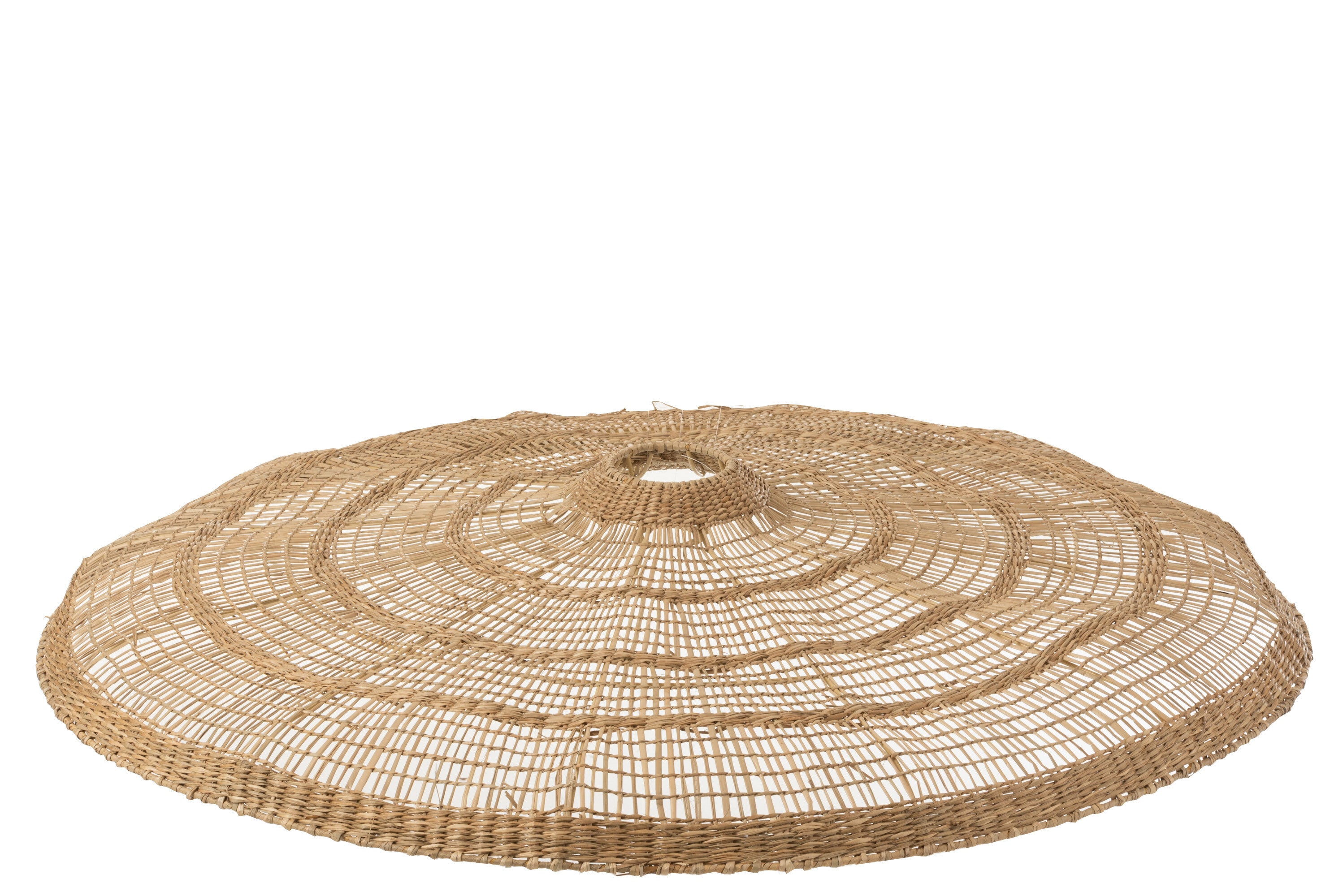 Stilvoller Lampenschirm Flach Rund – Seegras Design in Naturton