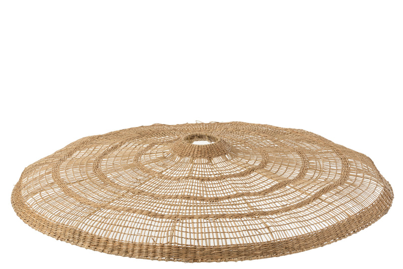 Stilvoller Lampenschirm Flach Rund – Seegras Design in Naturton