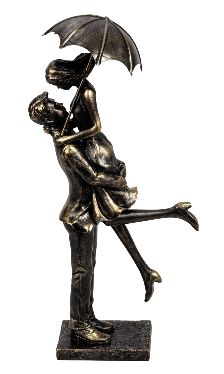 Liebesmoment Skulptur Paar mit Regenschirm Polyresin Gold Schwarz