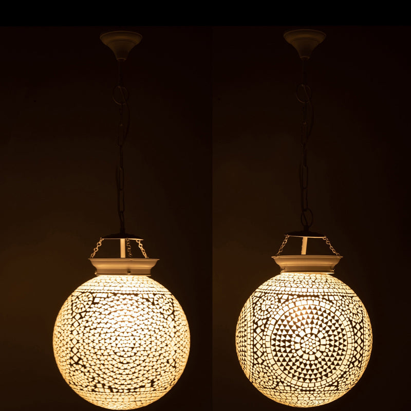 Set van 2 grote handgemaakte hanglampen "Eki" - elegant mozaïekglas in puur wit