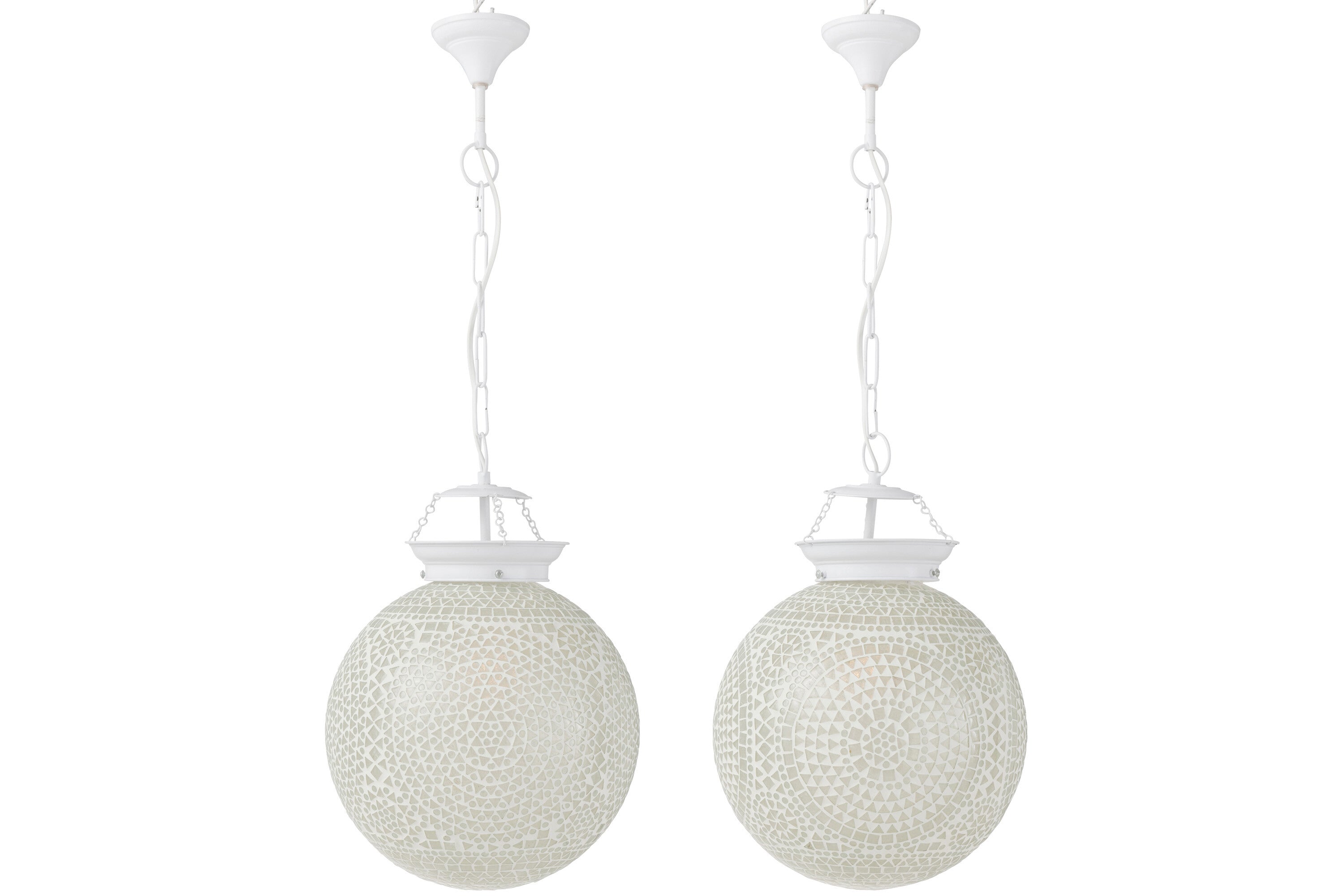 2er Set Große Handgefertigte Hängelampen "Eki" - Elegantes Mosaikglas in Reinweiß