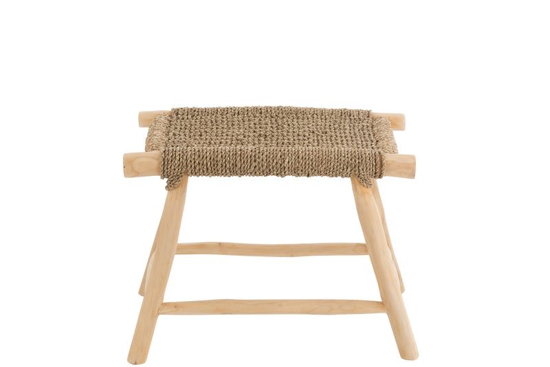 Handgemaakte kruk "Timo", gras/teak, natuurlijke kleur, groot