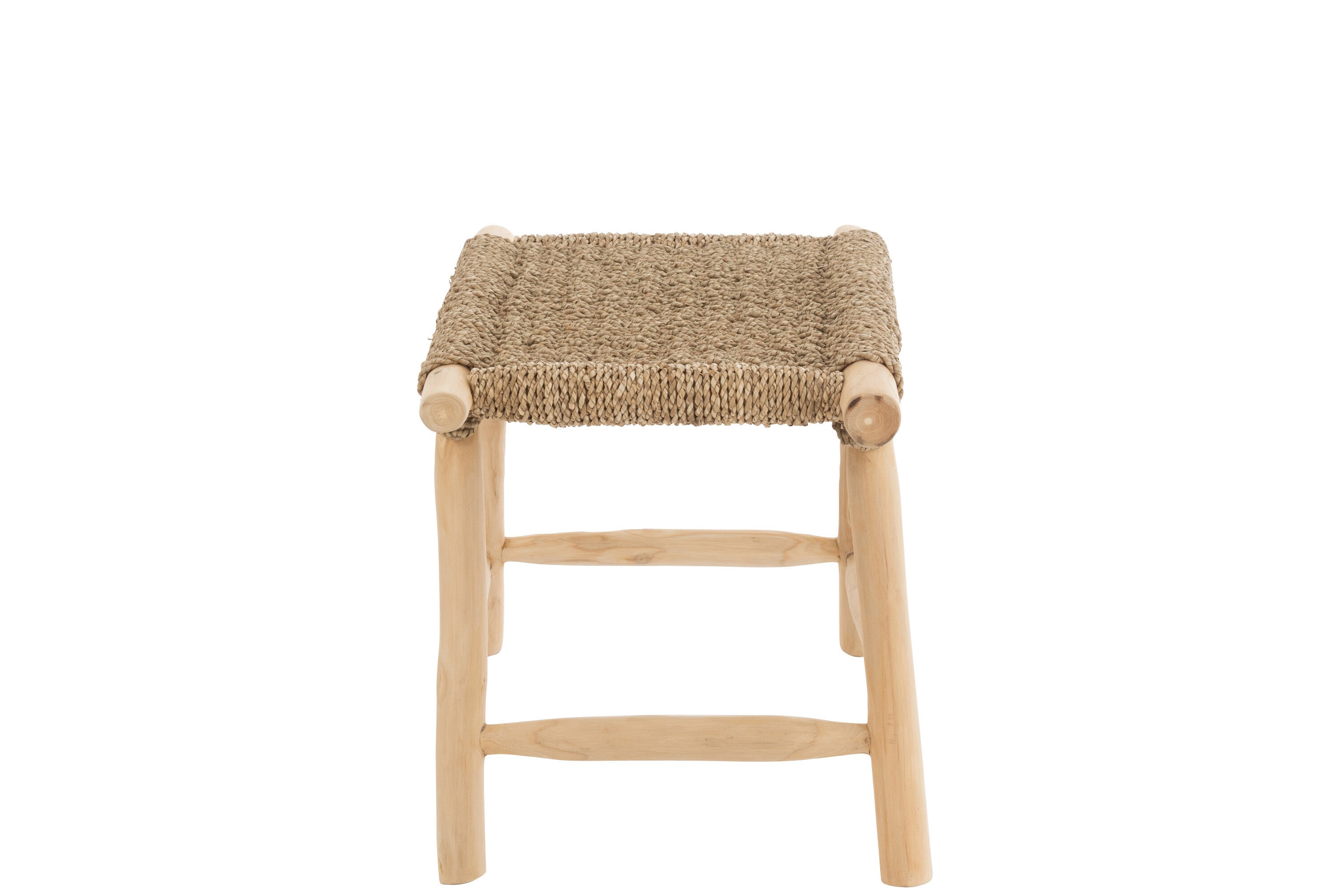 Handgemaakte kruk "Timo", gras/teak, natuurlijke kleur, groot