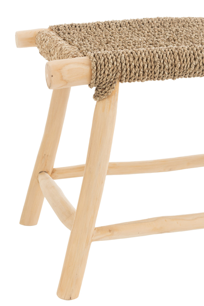Handgemaakte kruk "Timo", gras/teak, natuurlijke kleur, groot