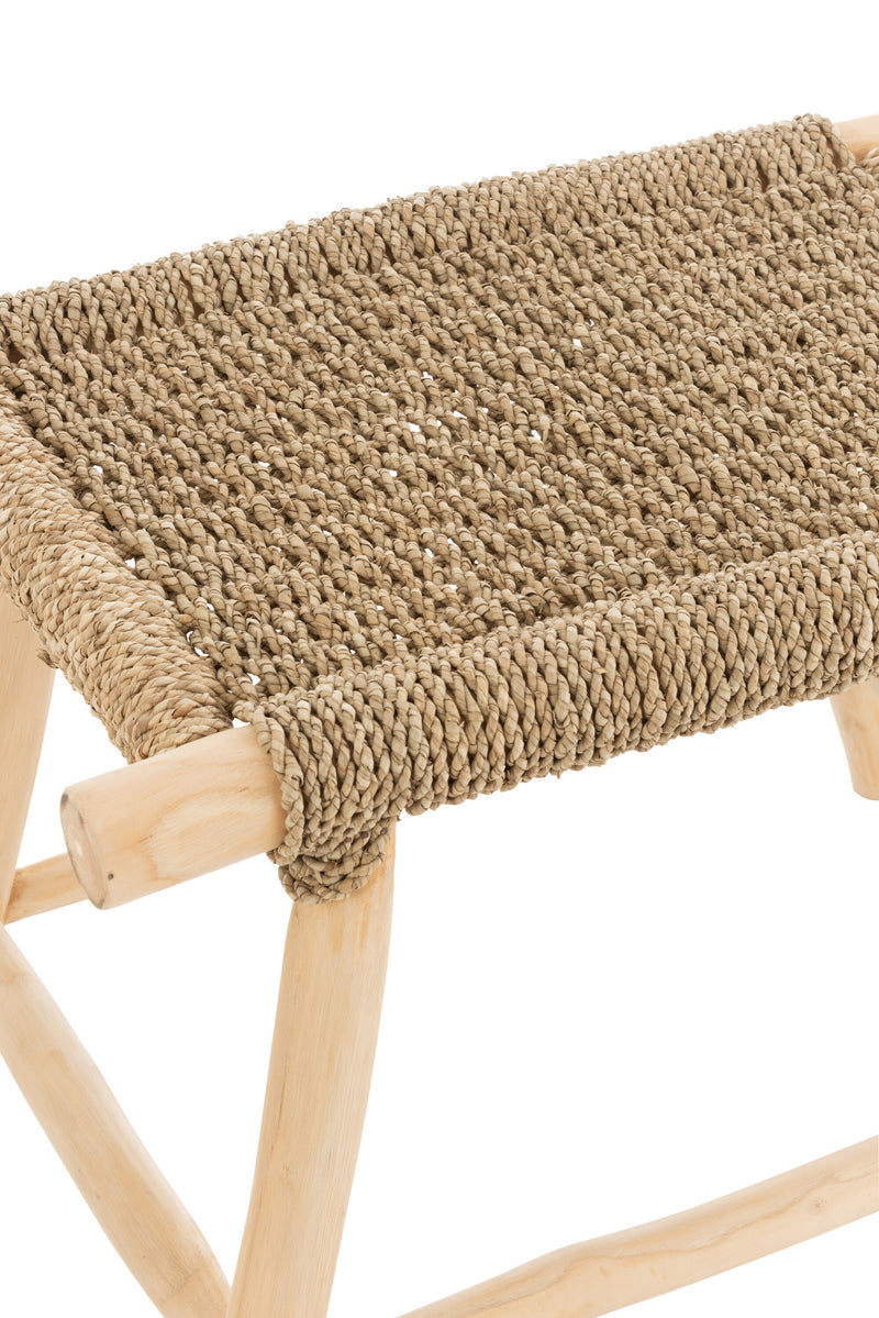 Handgemaakte kruk "Timo", gras/teak, natuurlijke kleur, groot