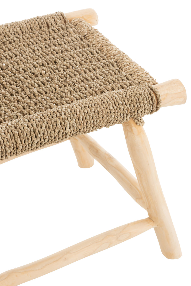 Handgemaakte kruk "Timo", gras/teak, natuurlijke kleur, groot