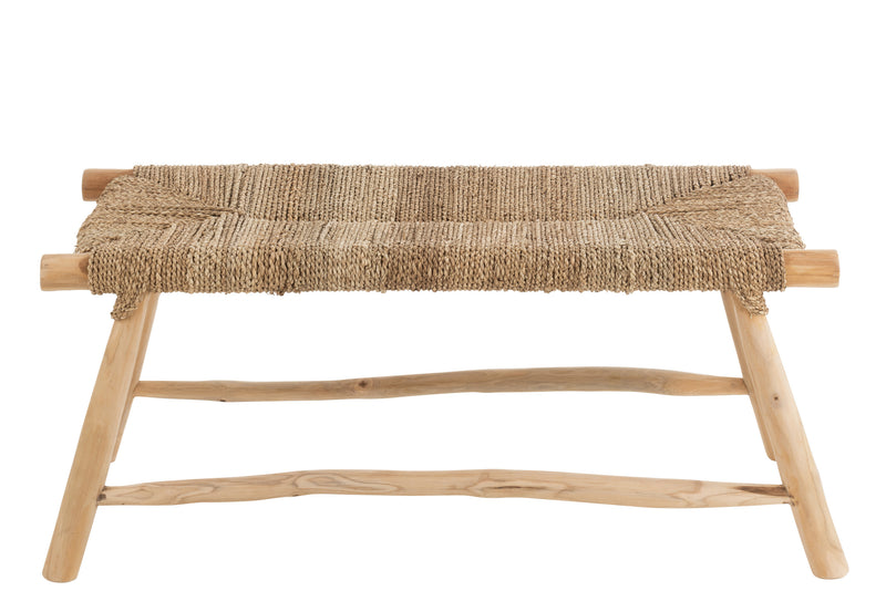 Handmade teak and grass bench "Timo", natural colors