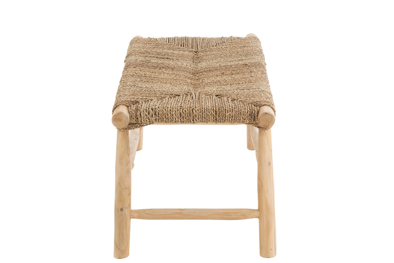 Handmade teak and grass bench "Timo", natural colors