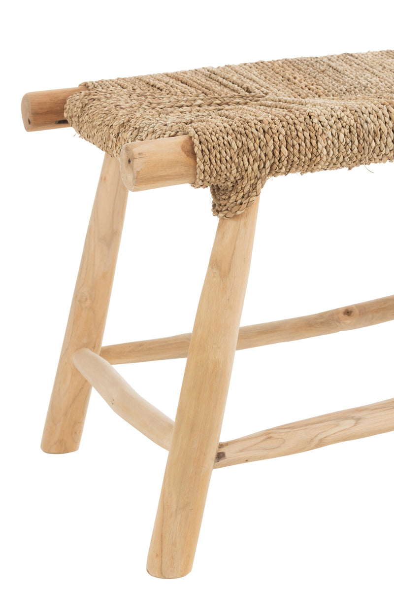 Handmade teak and grass bench "Timo", natural colors
