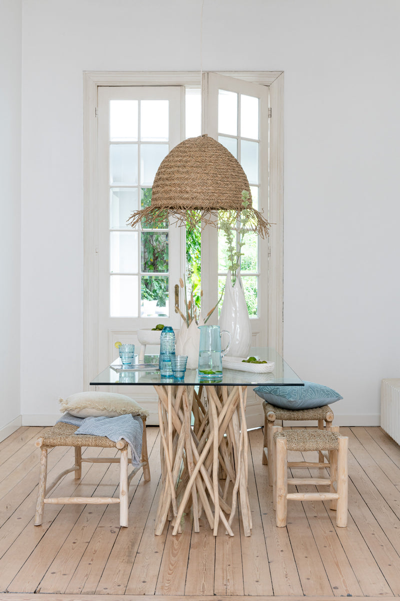 Handmade teak and grass bench "Timo", natural colors