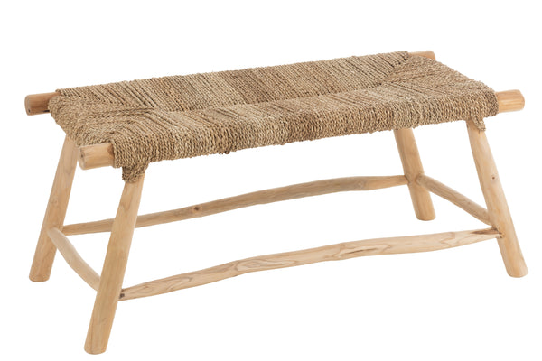 Handgemaakte teak en grasbank "Timo", natuurlijke kleuren