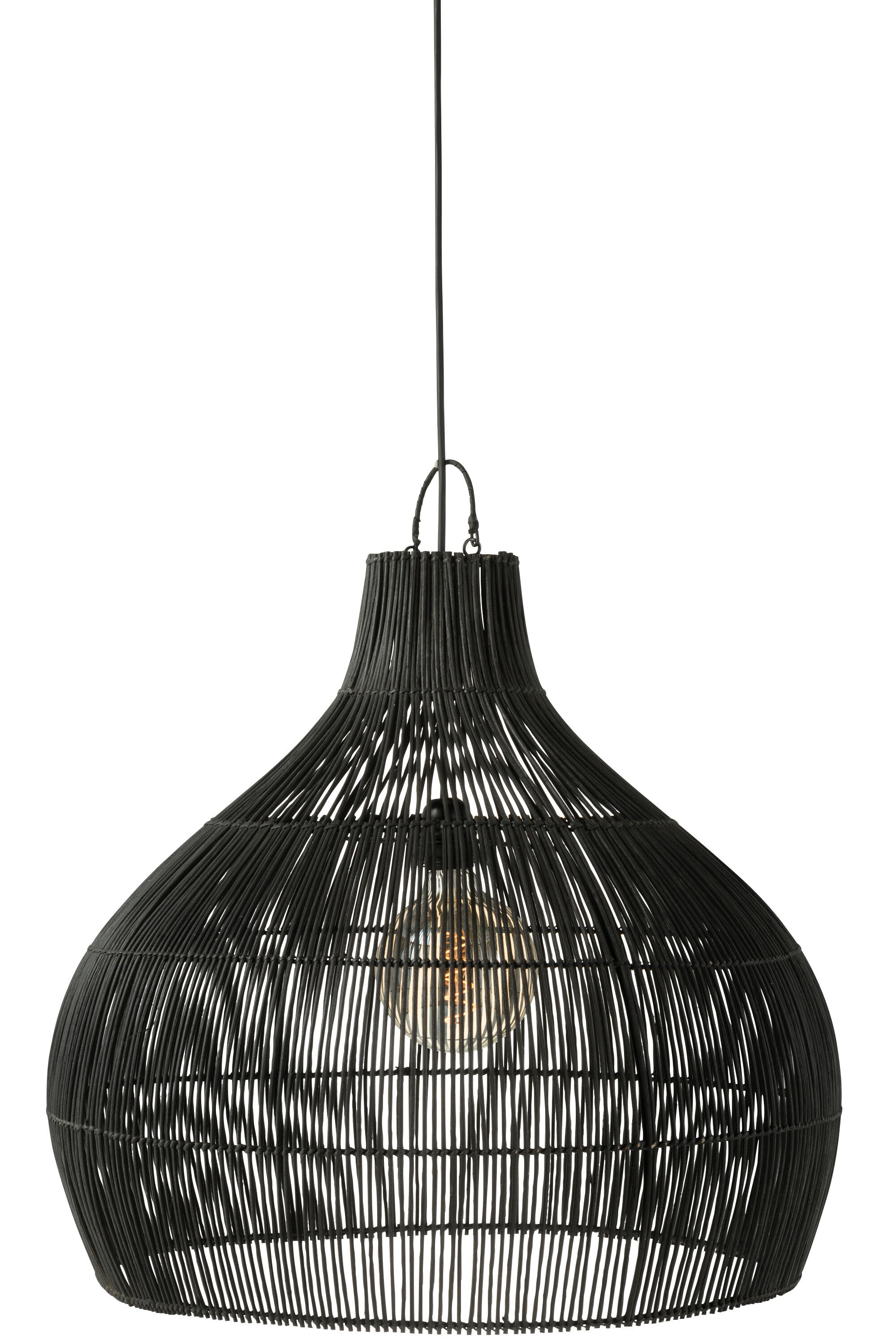 Eleganter Lampenschirm in Birnenform aus Rattan – Zeitlose Eleganz in Schwarz