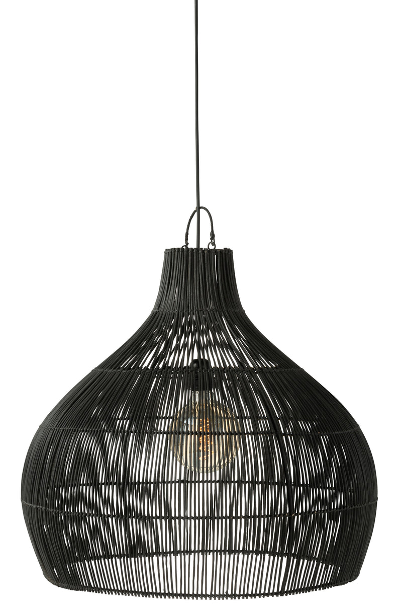 Eleganter Lampenschirm in Birnenform aus Rattan – Zeitlose Eleganz in Schwarz