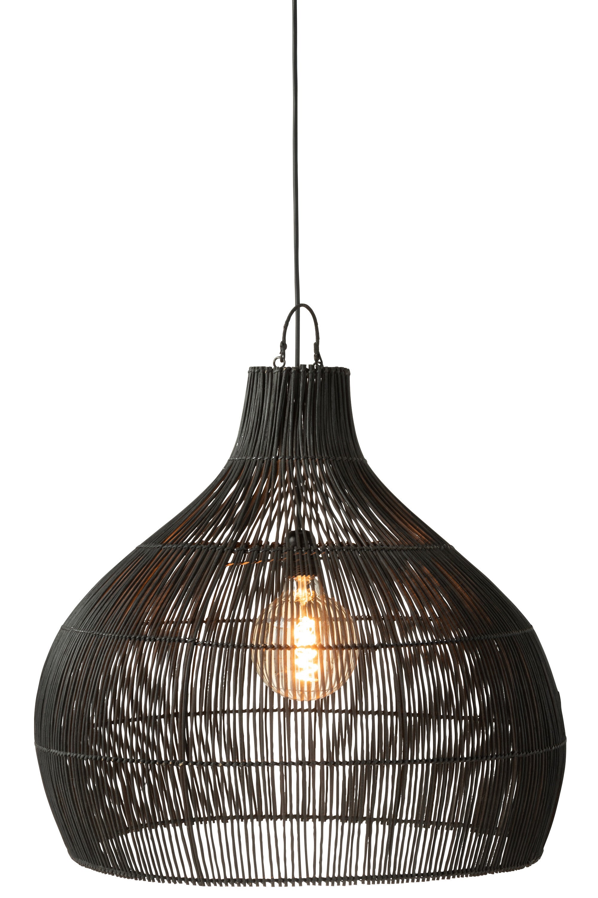 Eleganter Lampenschirm in Birnenform aus Rattan – Zeitlose Eleganz in Schwarz