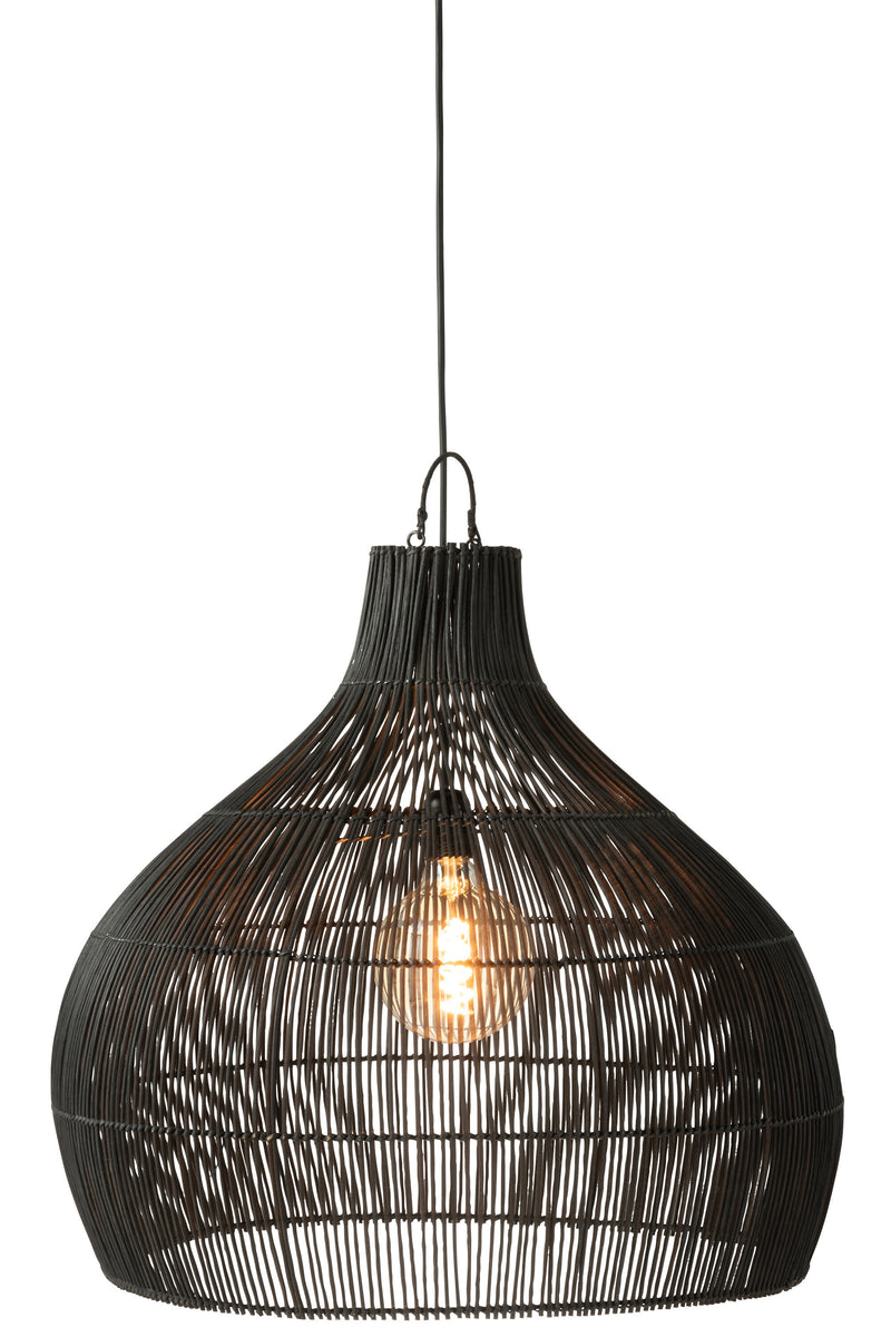 Eleganter Lampenschirm in Birnenform aus Rattan – Zeitlose Eleganz in Schwarz