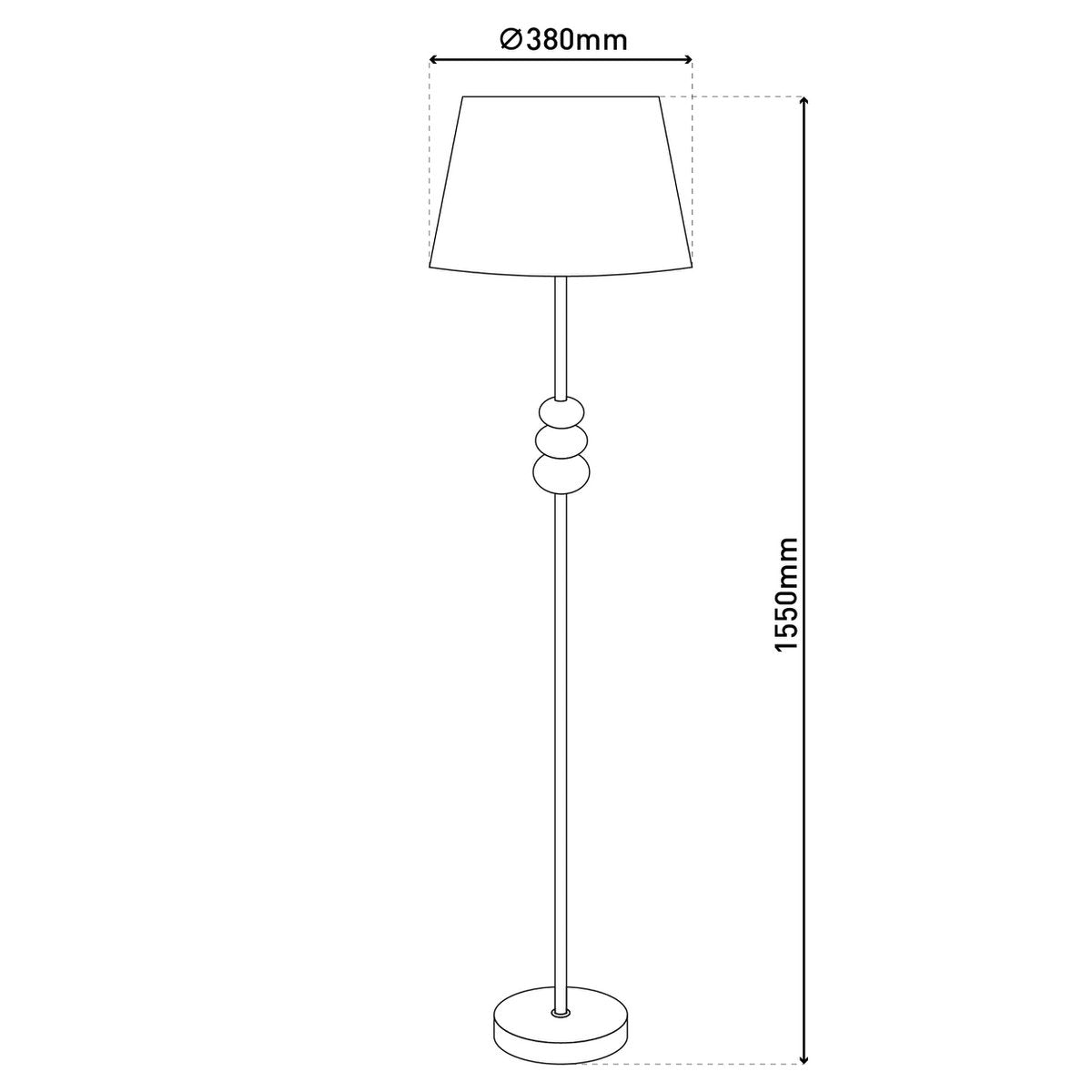 Stehleuchte "ELINA" 155 cm hoch, Ø 38 cm, Metall in Schwarz/Braun, Textilschirm in Weiß, E27
